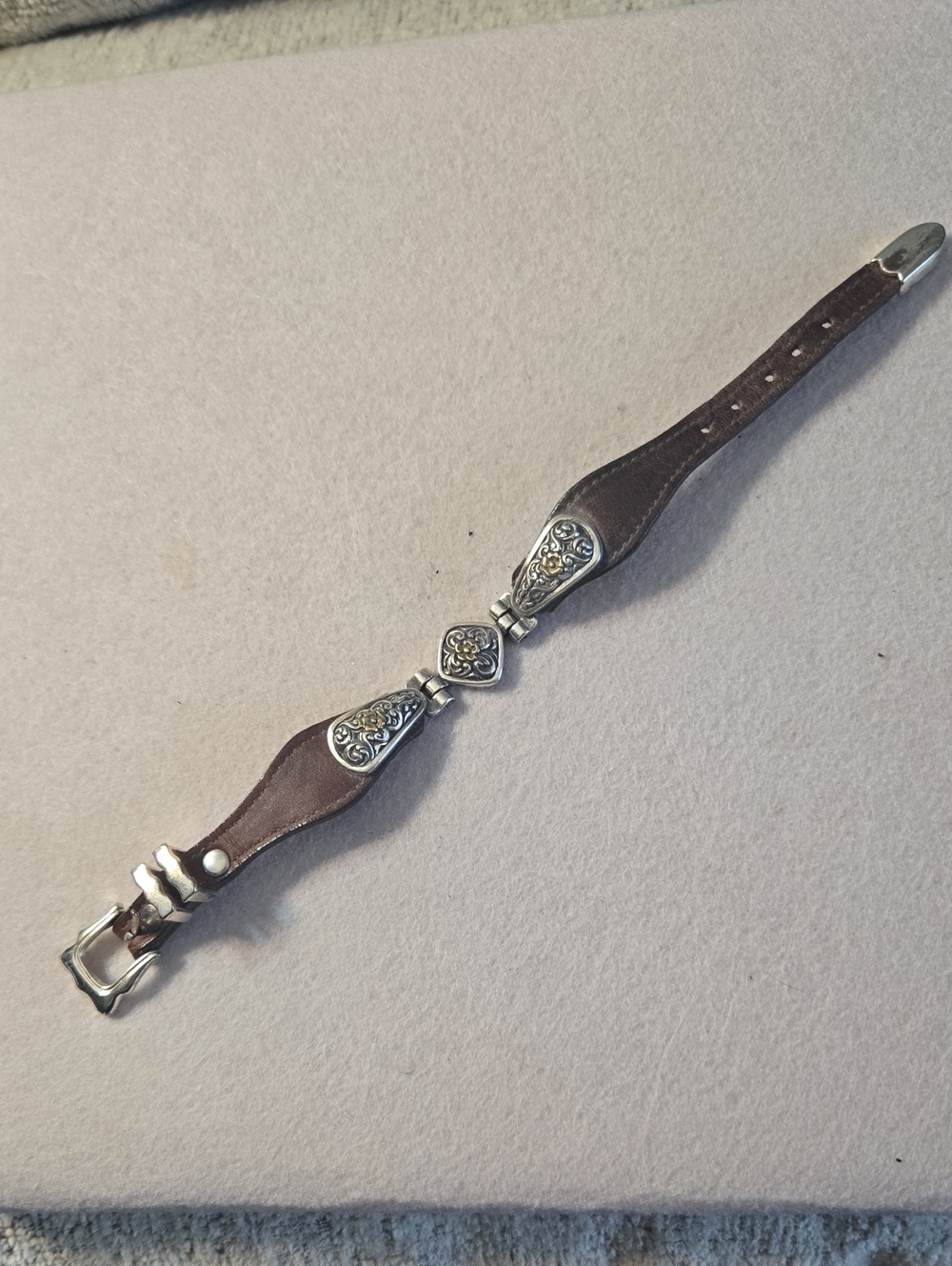 Brighton Leather Western  Bracelet with Silver Floral Accents Ranger Set